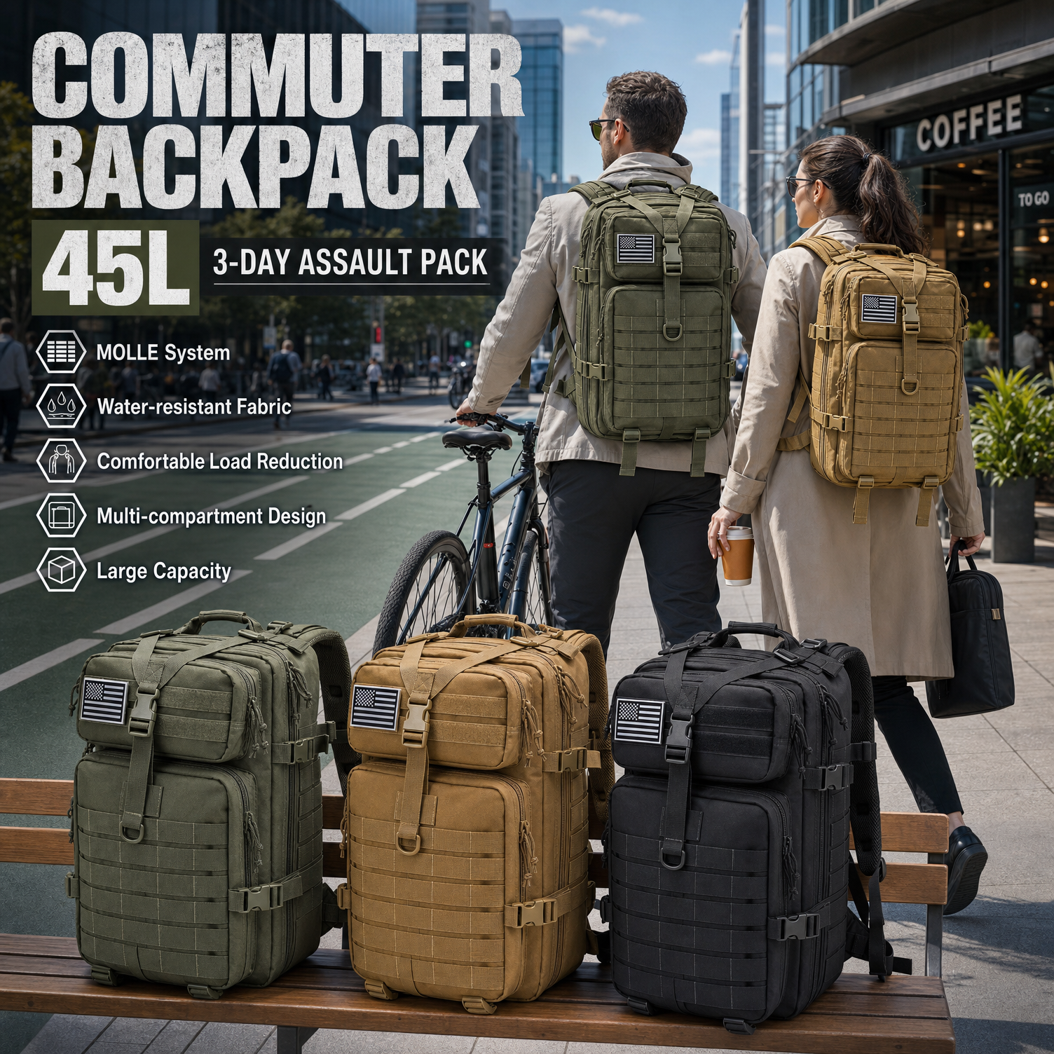 Edc Carry Bag For Men - Men 45L Tactical Backpack Molle Bug