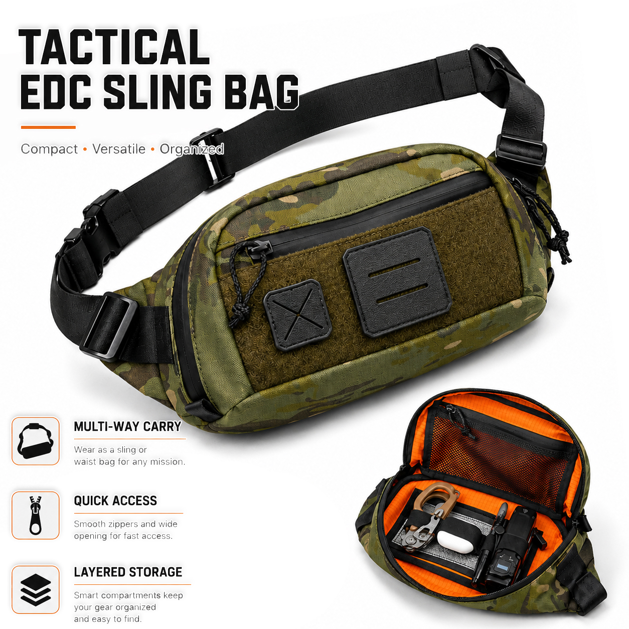Edc Carry Bag For Men - Tactical Waist Bag EDC Sling Pack