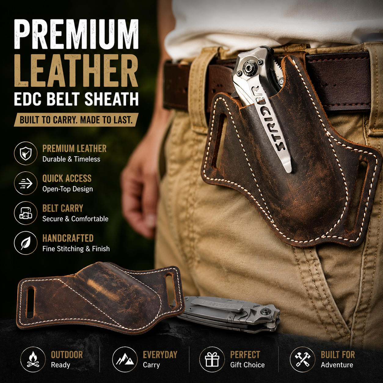 Edc Carry Belt Leather - Leather Folding Knife Sheath, EDC Belt