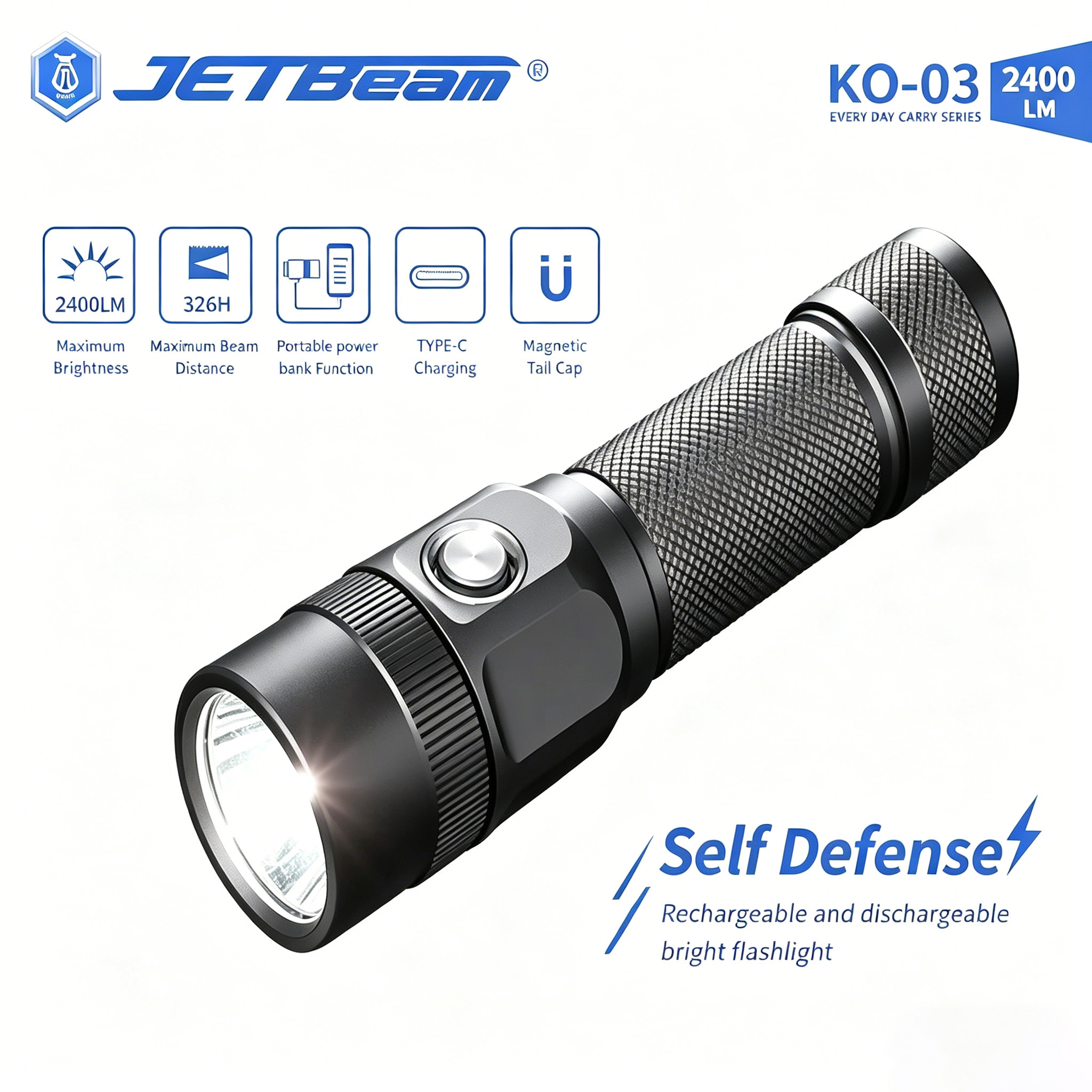 Edc Carry Flashlight - Jetbeam KO-03 EDC Flashlight 2400 Lumens